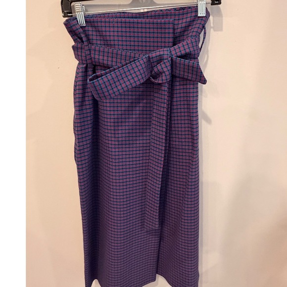 Zara Dresses & Skirts - Zara Woman Red Blue Houndstooth High Waist Belted Midi Skirt 2067/612 Size M